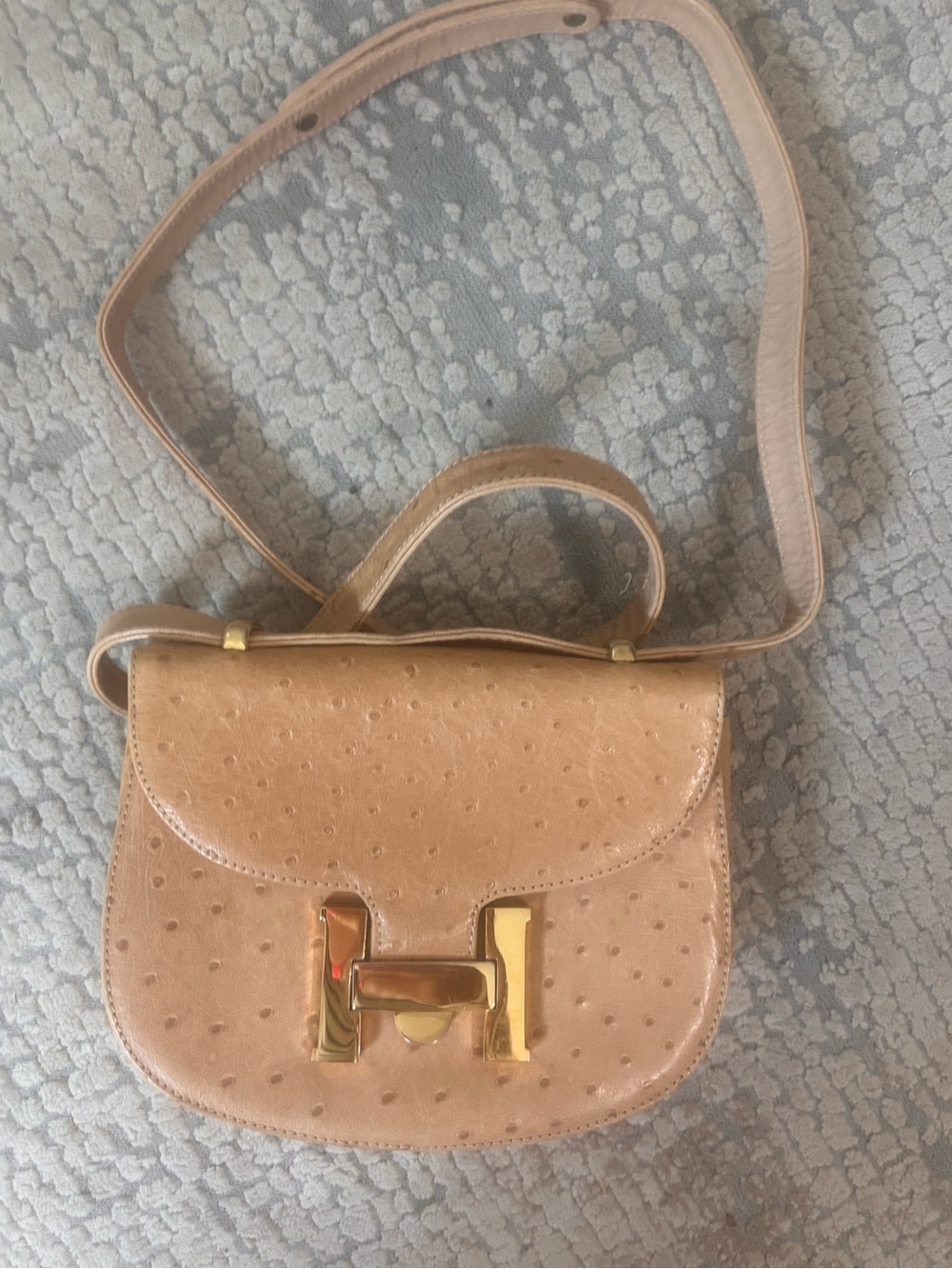 Tan Leather Crossbody Bag with Gold Hardware